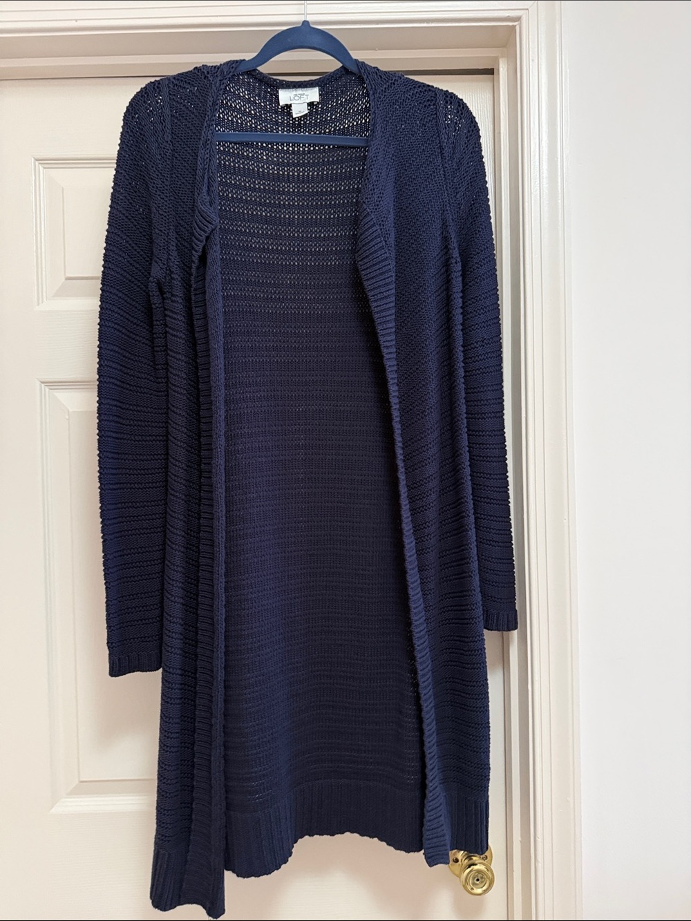 LOFT Navy Open-Front Long Knit Cardigan